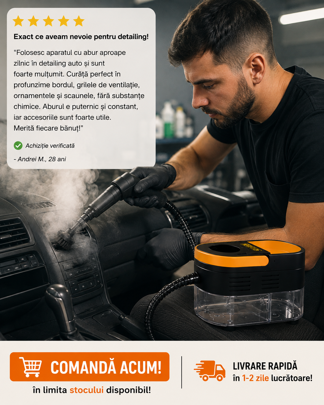 Aparat de Curățat cu Abur 2500W – 15 Accesorii Incluse